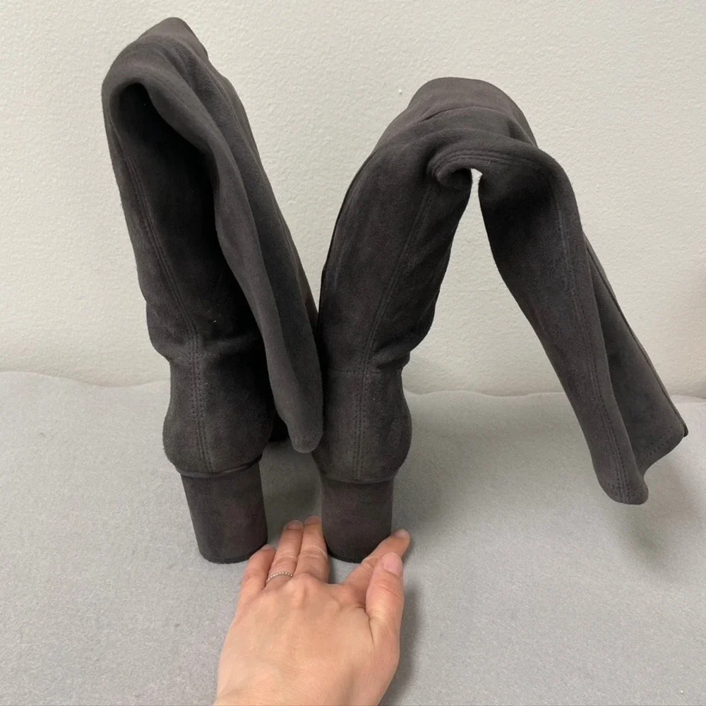 Stuart Weitzman The Eloise 75 Knee High‎ Boots Womens 9 Slate Gray Suede Block